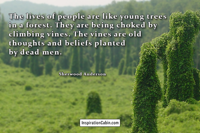 The lives of people are like young trees in a forest. They are being choked by climbing vines. The vines are old thoughts and beliefs planted by dead men.